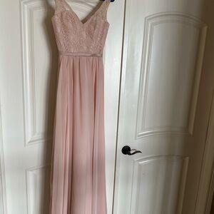 Mori Lee Blush Pink Lace Maxi Dress